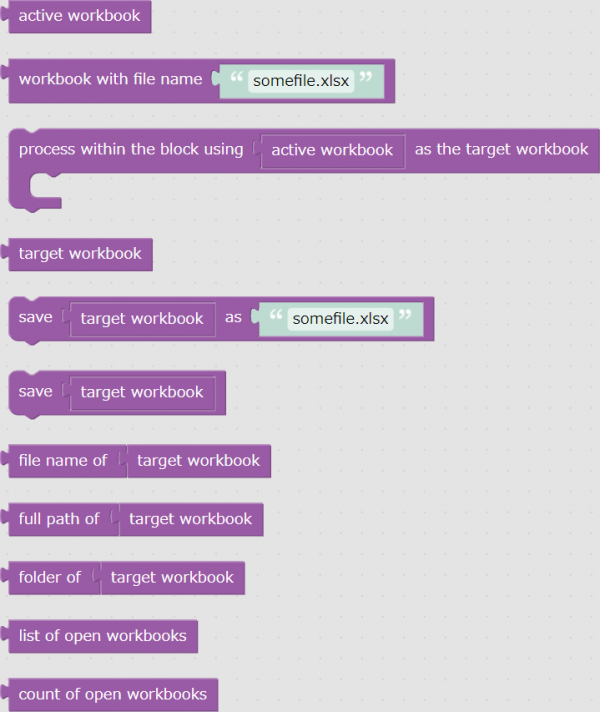 Blocks of "Excel" - "Workbook" group