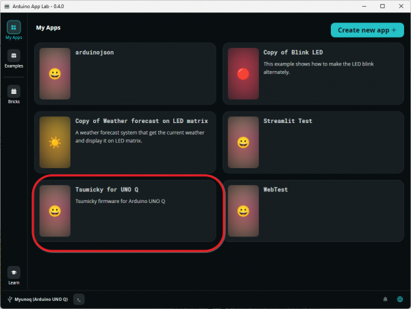 Tsumicky for UNO Q appears in Arduino App Lab