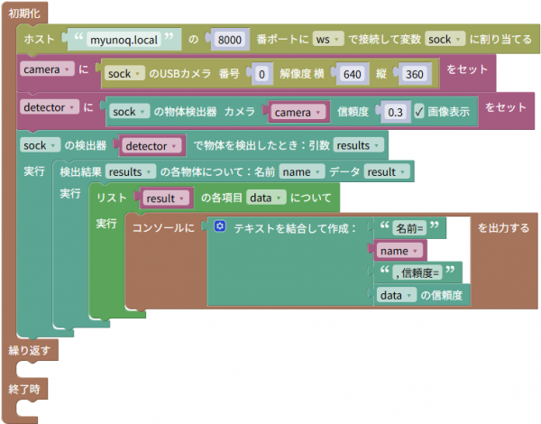 物体検出のプログラムの例