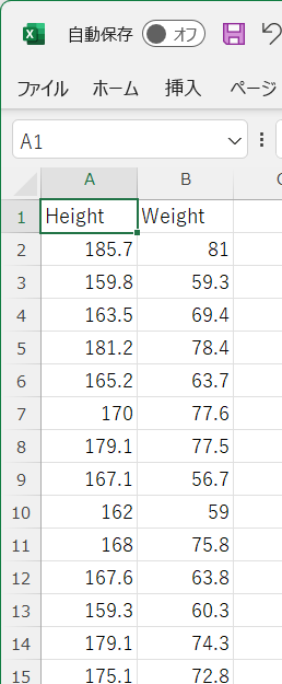 Height and weight dataset example